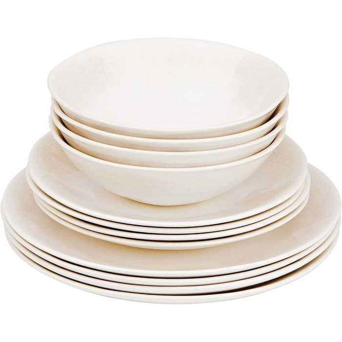 Набір посуду BUTLERS Atlantis 12 предметів: тарілки та миски | Керамічний посуд для 4 осіб | Стиль бохо, бежевий колір, для мікрохвильової печі та посудомийної машини