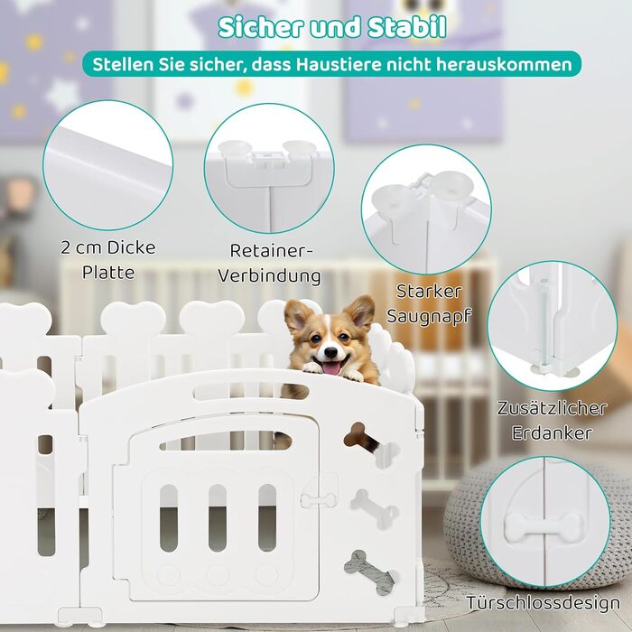 Laufstall для цуценят Mamizо 60 см, пластиковий загон для собак, з торцем та ґрунтами, сірий-білий (5+1)