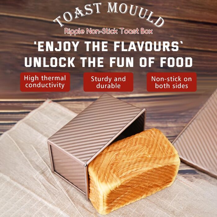 Loaf pan with lid, toast bread loaf pan, 21 x 12 x 11 cm rectangular Pullman bread toast mold, 450g dough loaf pan, Rose carbon steel non-stick toast bread pan baking molds