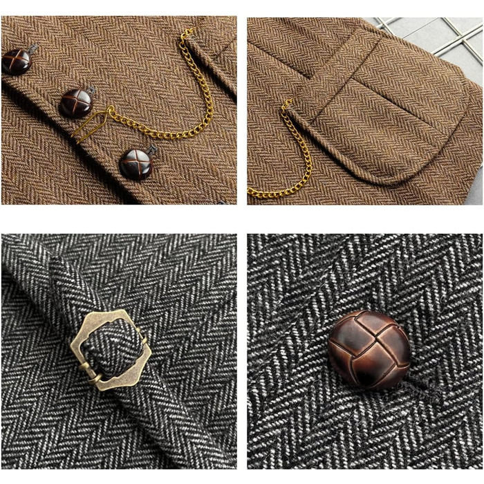 Туїкайу Жилет чоловічий вестерн в клітинку твід вовна Slim Fit, оливковий, XL