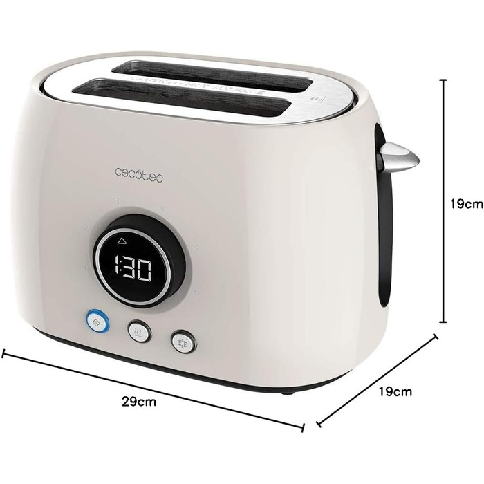 Тостер Cecotec ClassicToast 8000 Biege Double: 800 Вт, 2 широкі слоти, 3 функції, бежевий колір