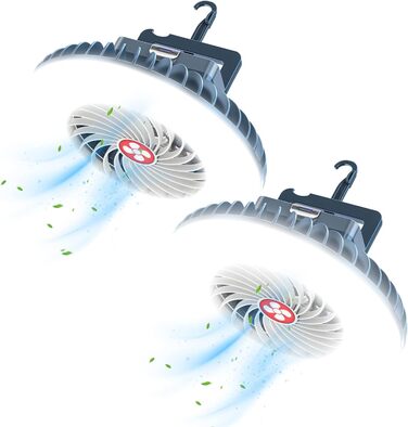 XTAUTO Portable Camping Fan with LED Lantern, Rechargeable, Waterproof, with Hanging Hook, for Indoor and Outdoor, Hiking, Car, Office, Desk, Power Outage, 2 Pack