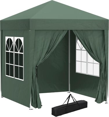 Outsunny 2x2m (6.5x6.5ft) Gazebo, Waterproof, Pop-up Folding Canopy with 4 Side Walls, Drain Holes, Windows, Foldable Party Tent, UV 30+, Garden Tent with Carry Bag, Garden Gazebo for Patio, White (Dark Green)