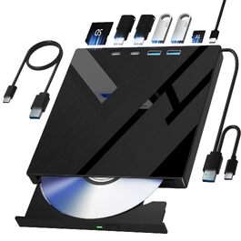Зовнішній DVD-накопичувач Wbacon 7 в 1 для ноутбука та ПК: DVD/CD-привід, плеєр та записувач з USB 3.0, Type-C та картридером SD/TF