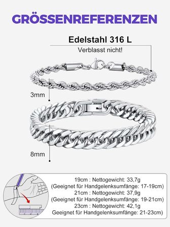 Набір браслетів для чоловіків Richsteel з нержавіючої сталі, 2 шт/3 шт, чорний/сталь/золотий, 9/8/4 мм, довжина 19/21/23 см, для подарунка