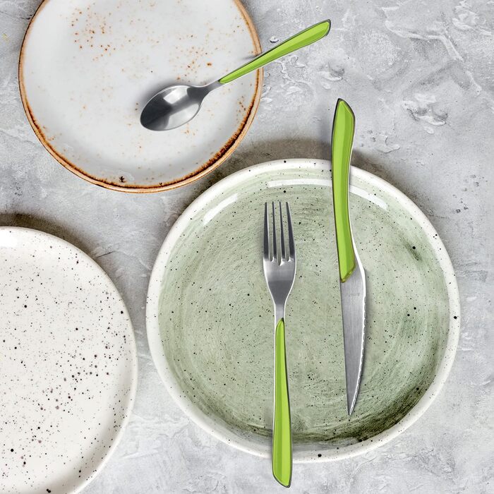 Amefa ECLAT Cutlery Set, 24-piece, Cutlery Set for 6 People, Plastic Handles in Pastel Green, Dishwasher Safe, Cutlery Made of Stainless Steel