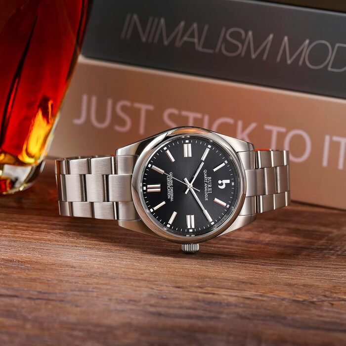 Годинник чоловічий BUREI - елегантний кварцовий годинник з нержавіючої сталі (чорний/сріблястий)