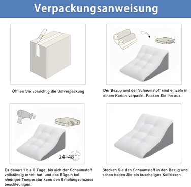 ТANYOO Подушка для читання в ліжко та на диван: ергономічна подушка-валик з піною з пам'яті ефекту, двошарова конструкція, підтримка спини, для рефлюксу, апное сну, комфортна спинка (55x55x25)