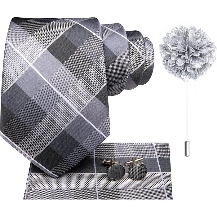 Чоловіча краватка Hi-Tie: чорний, рожевий, синій, зелений візерунок павліконі, клітинка, смужка, крапки. Комплект з кишеньковим хустиною та краватковою застібкою для весілля, офіційних заходів та бізнесу
