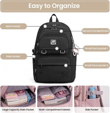 Шкільний рюкзак для дівчаток-підлітків: стильний, водонепроникний, для 3-9 класу. Великий дитячий рюкзак для школи та подорожей, блакитний (8529# Чорний)