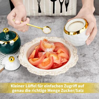 Керамічні солянки та цукерниці з кришкою та ложкою, зелений малюнок мармуру (білий)