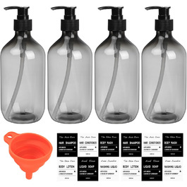 4 шт. Наповнювані порожні флакони для шампуню, 500 мл дозатори для мила, флакони з помпою з пластику, дозатори для лосьону, рідкого мила, шампуню, кондиціонера, гелю для душу, наклейки (прозорий чорний)
