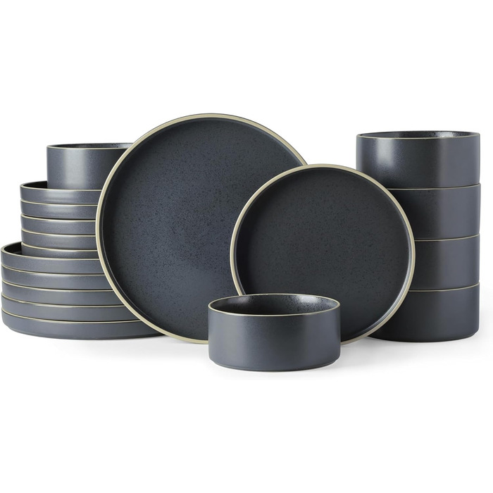 Набір посуду LeRatio для 6 осіб, 18 предметів, кераміка, стійкий до подряпин, сірий та білий (18 предметів)