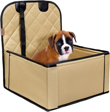 Extra Stable Dog Car Seat - High-Quality Car Seat for Small to Medium Dogs - Reinforced Walls and 3 Straps - Waterproof Dog Car Seat for Back and Front Seats (Beige)