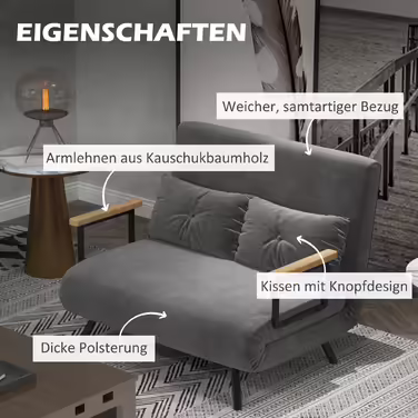 HOMCOM Sleeper Sofa with Storage Box, Convertible Sofa Bed, Sleeper Couch with Velvet Look Back Cushions, Dark Grey, 102 x 73 x 81 cm | Aosom