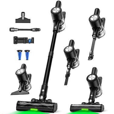 Бездротовий акумуляторний пилосос 48KPa/500W/55хв з док-станцією, LED-дисплеєм та антизаплутаною насадкою для тварин, килимів, твердих поверхонь та авто, глибокий чорний колір