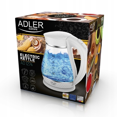 Електричний чайник ADLER AD 1274, 2200 Вт, 1,7 л, білий