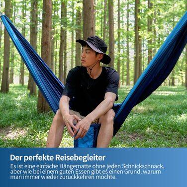 Гамак для відпочинку на відкритому повітрі на 2 особи | 300 кг | Гамак-сітка з комплектом кріплення | Ніylon, для кемпінгу та подорожей | 290x170 см (темно-синій)