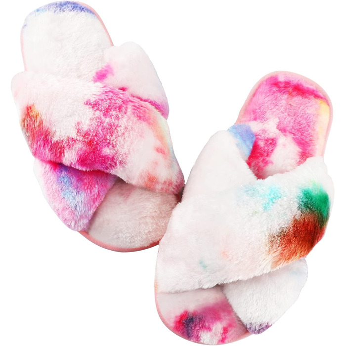 Тапочки жіночі Ankis з плюшу, теплі зимові, з перехресними ремінцями, з піною з пам'яті, з відкритими пальцями, пухнасті, для дому та вулиці (білий, чорний, сірий, верблюжий) (36/37 EU, кольори веселки)