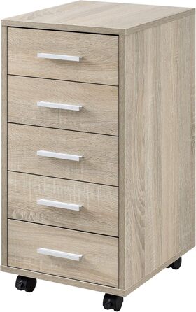 Пересувний контейнер з 5 шухлядами en.casa, для офісу, дуб сонома, 63x33x38 см