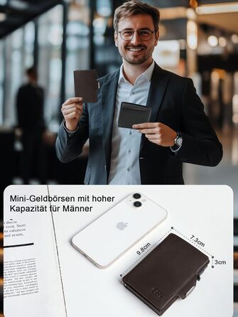 Чоловічий шкіряний гаманець GSG, slim-гаманець з відділенням для монет і RFID-захистом, портмоне для 9-10 карток, коричневий