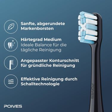 Електрична зубна щітка POIVES P1 Pro з датчиком тиску, 72 000 рухів, гарантія до 4 років, 111 днів без ризику, довга робота від акумулятора, колір Midnight Blue