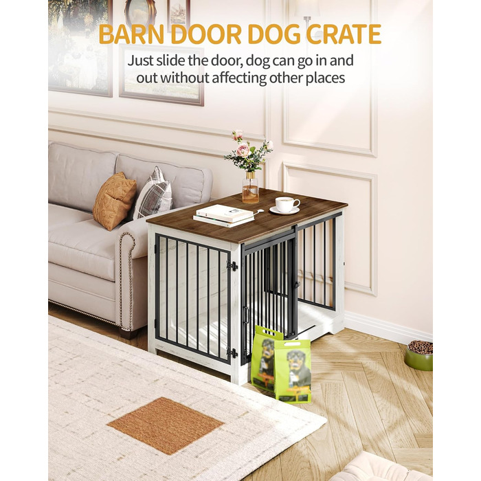 Клітка для собак Hzuaneri, 100 см, дерев'яна, з розсувними дверима, для дому, для маленьких/середніх/великих собак, 100 x 60 x 68 см, білий/коричневий колір