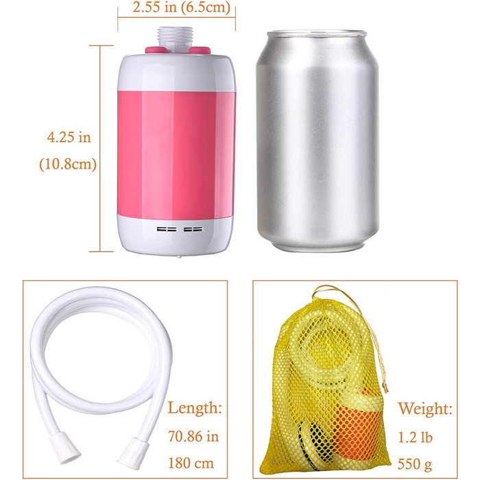 Електрична портативна душова кабіна Iron Hammer для кемпінгу, автомиття та купання тварин (рожева)