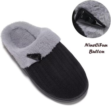 Домашні тапочки для жінок NineCiFun з меморі-піною, м'які, для дому та вулиці, з антиковзкою підошвою, з теплим плюшевим підкладкою, сірі (світло-сірі) (44/45 EU, чорний/сірий)