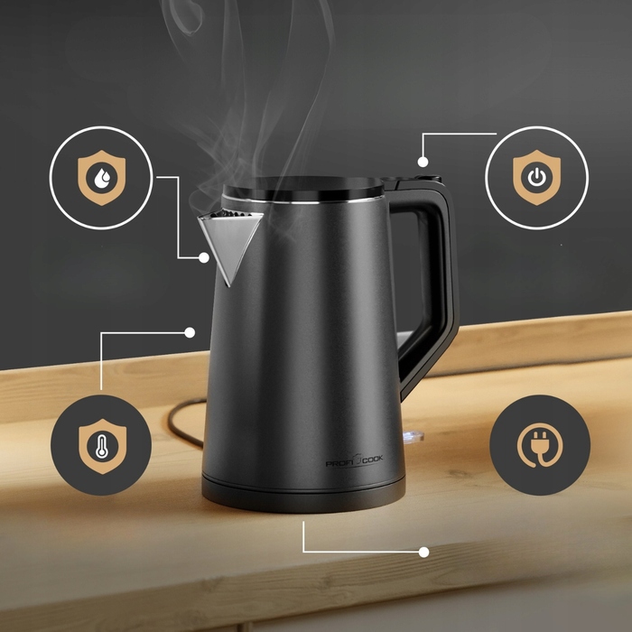 Електричний чайник Profi Cook PCWK501293, 2200 Вт, 1,5 л, сріблястий/сірий