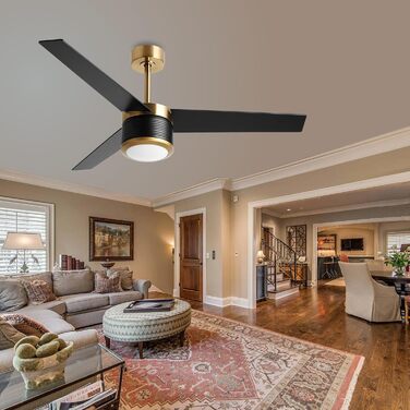 Стеляний вентилятор Reiga з підсвічуванням, 165 см, масивне дерево для зовнішнього використання IP44, регульована LED-лампа та DC-двигун, сумісний з Alexa & Google Home з пультом дистанційного керування (Чорний, Дерев'яний)