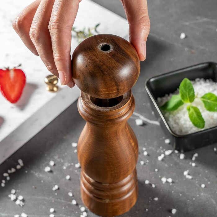 Bill.F Salt and Pepper Grinder Set, Wooden Pepper Grinder 2-Piece Set Manual Salt and Pepper Shakers Grinder Refillable 7 inches with Adjustable Ceramic Grinding Rotor