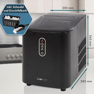 Машина для приготування льоду Clatronic EWB 3785 | Швидке приготування (через 10 хвилин) | Самоочищення | 12 кг/24 години | 1,5 л резервуар для води | Чорний | Нова модель