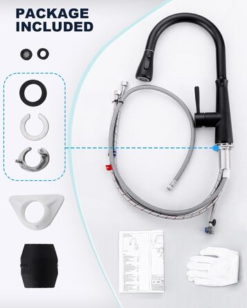 Кран кухонний iVIGA висувний з душем, водоспад, 360° поворот, мікшер, 3 режими, брашований нікель