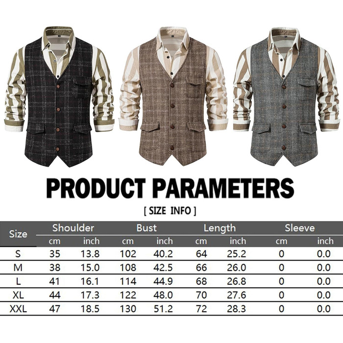 Чоловіча жилетка в клітинку, формальна, без рукавів, з V-подібним вирізом, твід, для бізнесу та відпочинку, жилетка з кишенею, колір кава