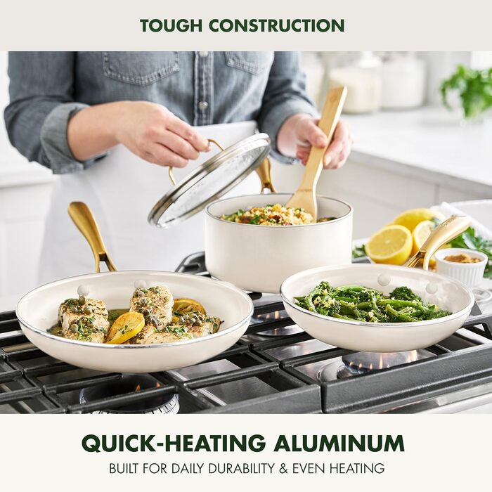 Набір посуду GreenPan Swift, 12 предметів, кремовий колір, керамічне антипригарне покриття, без PFAS та PFOA, нержавіюча сталь, для плити та духовки