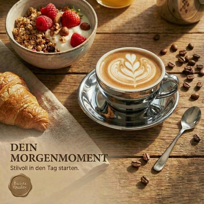 Набір з 6 еспресо-чашок з підстаканниками, хром, італійський стиль, Dickwandig & schwer, 200 мл, срібний | Подарунковий набір