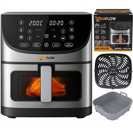 Аерофритюрниця MEMFLOW 8л, 1800 Вт, 14 програм, сенсорне керування, срібляста