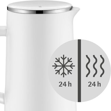 WMF Impulse Thermoskanne 1l, Insulated Carafe for Coffee or Tea, Twist-Lock Closure, Keeps Drinks Cold and Warm for 24h, Thermos for Coffee or Tea, White, Stainless Steel, Plastic