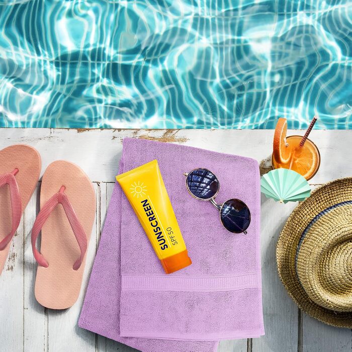 Набір розкішних великих банних рушників Utopia Towels, 2 шт, 100% бавовна, 600 г/м², гігроскопічні та м'які, готельна якість, фіолетові (90x150 см)