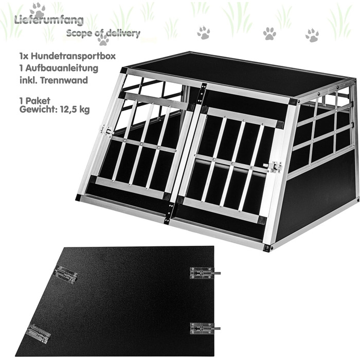 Кія для собак з прямою задньою стінкою 90°, вибір розміру, 2 двері, перегородка, 2-дверний, перегородка 89×69×50 см