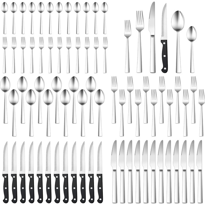 12-Piece Cutlery Set, HaWare 72-Piece Cutlery Set with Steak Knives, Stainless Steel Cutlery Set with Knife Fork Spoon, Elegant Flatware for Home/Restaurant/Party, Dishwasher Safe