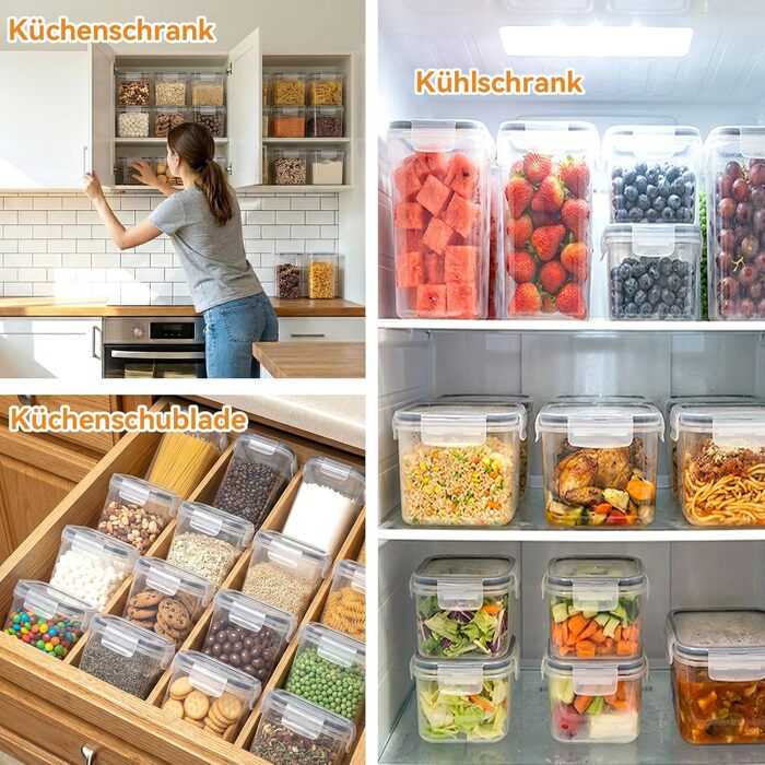 Набір контейнерів для зберігання продуктів Küchen 16 шт, 2.8л/30см, герметичні, без BPA, для круп, спагеті, борошна