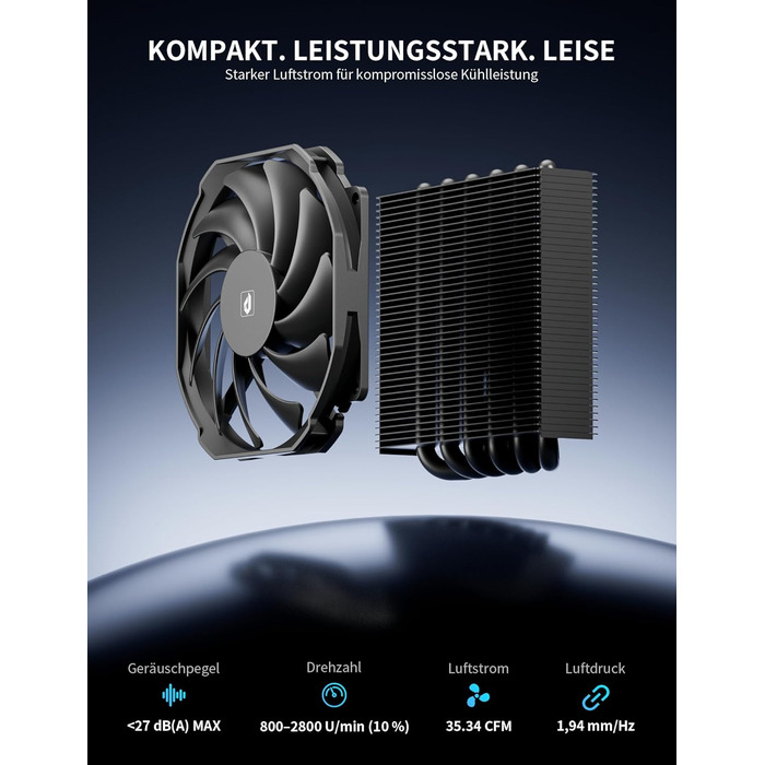 upHere H45K6: Тихий кулер для CPU з 6 тепловими трубками (90x45 мм) - сумісний з AM5/AM4/AM3, Intel 1851/1700/115x/1200