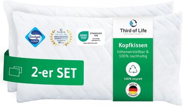 2-Pack Pillows 40x80 VERDA, 100% Sustainable, Orthopedic 40 x 80 cm Bed Pillows, Pillow made from Recycled Material, Adjustable Height for Back Sleepers, Side Sleepers, Allergy-Friendly Pillow 40x80 cm - Double Pack