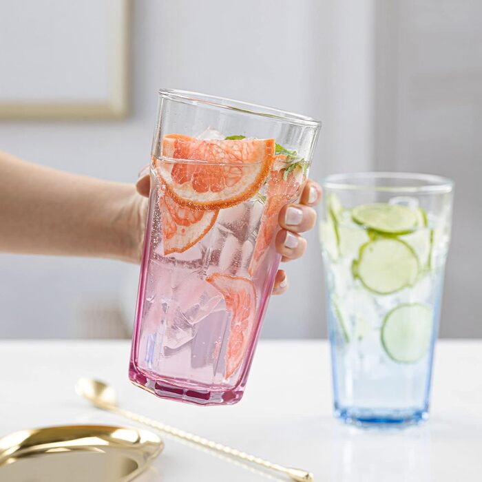 TREND FOR HOME Gigi Secret Pastels Large Drinking Glasses 630 ml, Set of 6 Cocktail Glasses, XXL Long Drink Glasses, Dishwasher Safe, Perfect for Home