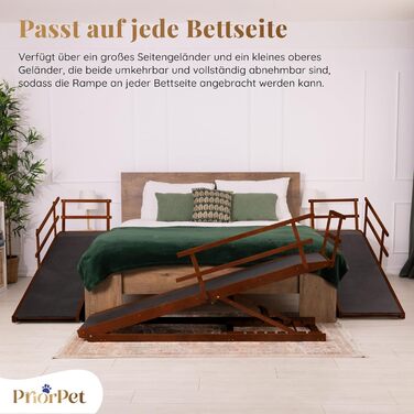 Східці для собак до ліжка з огорожею - для великих собак до 90 кг - регульована висота до 94.5 см - ширина 49.5 см - складаються - антиковзні ручки - з берези - колір натуральний (волоський горіх)