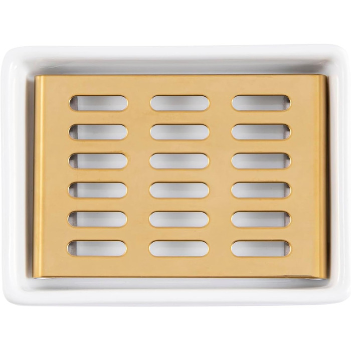 Керамічна мильниця з нержавіючої сталі, подвійна, з піддоном, для ванної кімнати та душу (11,8 x 8,8 x 3 см), золота