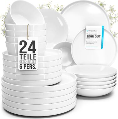 Набір посуду з порцеляни Pure Living 24 шт. для 6 осіб (білий)