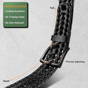 Чоловічі ремені BULLIANT 2 шт. в наборі, плетені шкіряні ремені для гольфу, повсякденного носіння та джинсів, 3,5 см, регульована довжина 120 см (36'-40'), чорний/світло-коричневий, 8115